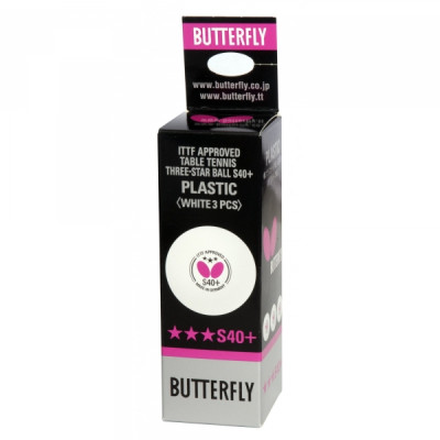 М'яч Butterfly "3-зірки" S40 + Plastic (3 шт, білий)